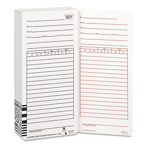 Time Clock Cards For Acroprint Es1000, Two Sides, 3.5 X 7, 100/pack