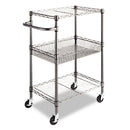 Three-tier Wire Cart With Basket, Metal, 2 Shelves, 1 Bin, 500 Lb Capacity, 28" X 16" X 39", Black Anthracite