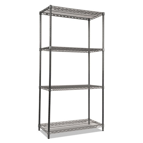 Wire Shelving Starter Kit, Four-shelf, 36w X 18d X 72h, Black Anthracite