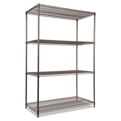 Wire Shelving Starter Kit, Four-shelf, 48w X 24d X 72h, Black Anthracite