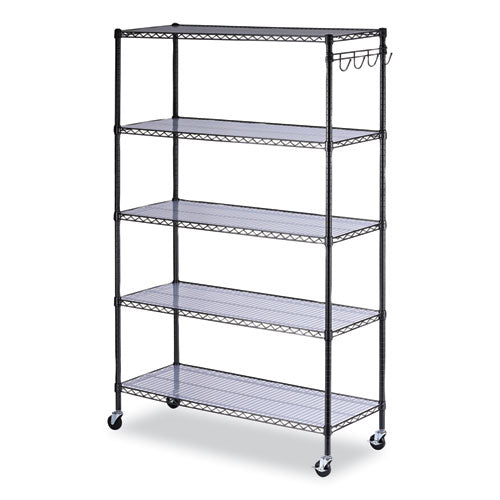 5-shelf Wire Shelving Kit With Casters And Shelf Liners, 48w X 18d X 72h, Black Anthracite