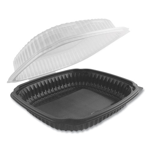 Culinary Lites Microwavable Container, 47.5 Oz, 10.56 X 9.98 X 3.18, Clear/black, Plastic, 100/carton