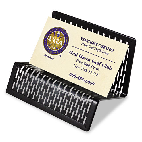 Urban Collection Punched Metal Business Card Holder, Holds 50 2 X 3.5 Cards, Perforated Steel, Black