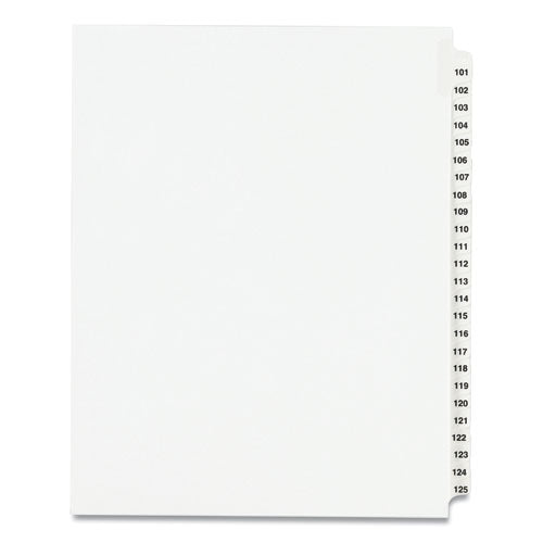 Preprinted Legal Exhibit Side Tab Index Dividers, Avery Style, 25-tab, 101 To 125, 11 X 8.5, White, 1 Set, (1334)