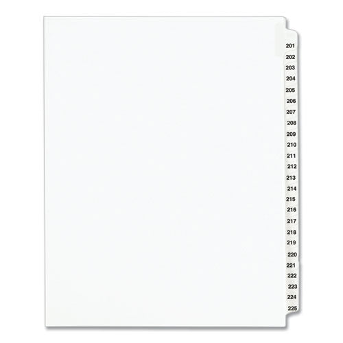 Preprinted Legal Exhibit Side Tab Index Dividers, Avery Style, 25-tab, 201 To 225, 11 X 8.5, White, 1 Set, (1338)