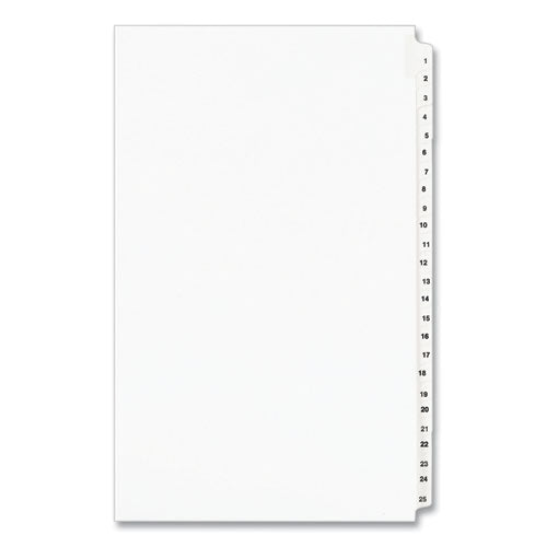 Preprinted Legal Exhibit Side Tab Index Dividers, Avery Style, 25-tab, 1 To 25, 14 X 8.5, White, 1 Set, (1430)