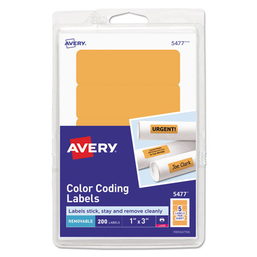 Printable Self-adhesive Removable Color-coding Labels, 1 X 3, Neon Orange, 5/sheet, 40 Sheets/pack, (5477)