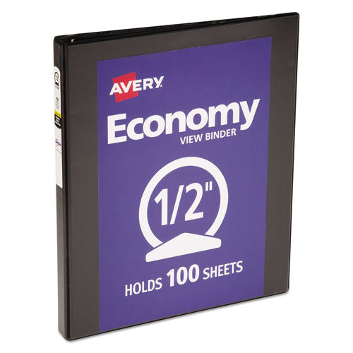 Economy View Binder With Round Rings , 3 Rings, 0.5" Capacity, 11 X 8.5, Black, (5705)