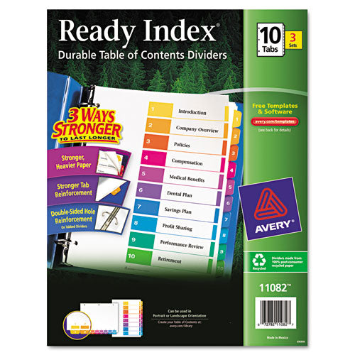 Customizable Table Of Contents Ready Index Dividers With Multicolor Tabs, 10-tab, 1 To 10, 11 X 8.5, White, 3 Sets