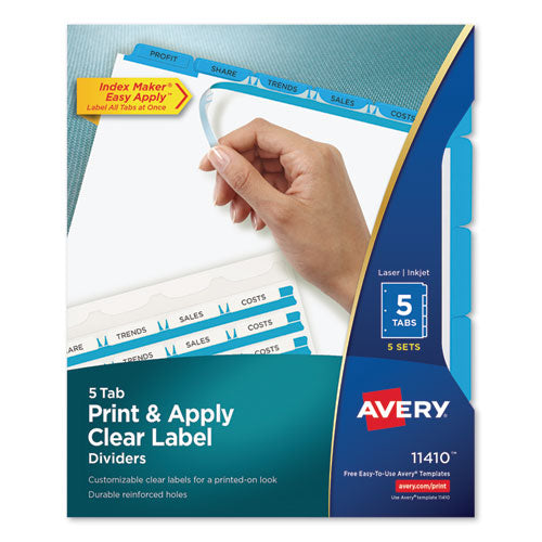 Print And Apply Index Maker Clear Label Dividers, 5-tab, Color Tabs, 11 X 8.5, White, Blue Tabs, 5 Sets