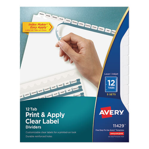 Print And Apply Index Maker Clear Label Dividers, 12-tab, White Tabs, 11 X 8.5, White, 5 Sets