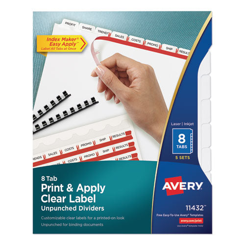 Print And Apply Index Maker Clear Label Unpunched Dividers, 8-tab, 11 X 8.5, White, 5 Sets