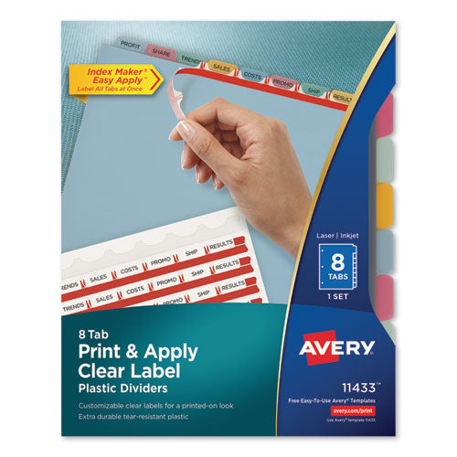 Print And Apply Index Maker Clear Label Plastic Dividers With Printable Label Strip, 8-tab, 11 X 8.5, Assorted Tabs, 1 Set