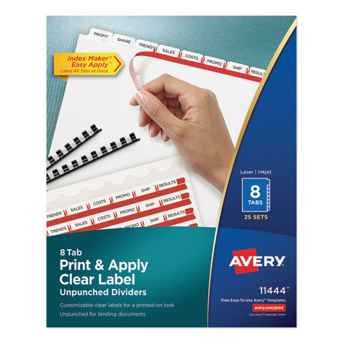 Print And Apply Index Maker Clear Label Unpunched Dividers, 8-tab, 11 X 8.5, White, White Tabs, 25 Sets