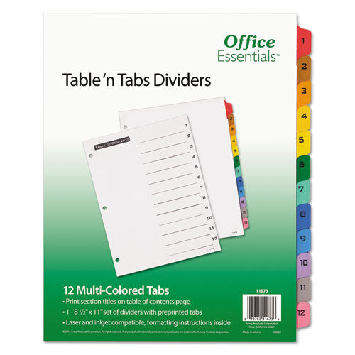 Table 'n Tabs Dividers, 12-tab, 1 To 12, 11 X 8.5, White, Assorted Tabs, 1 Set