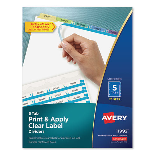 Print And Apply Index Maker Clear Label Dividers, 5-tab, Color Tabs, 11 X 8.5, White, Contemporary Color Tabs, 25 Sets