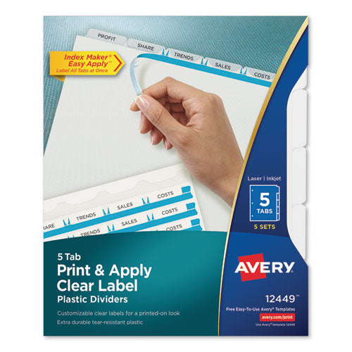 Print And Apply Index Maker Clear Label Plastic Dividers W/printable Label Strip, 5-tab, 11 X 8.5, Frosted Clear Tabs, 5 Sets