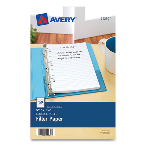 Mini Size Binder Filler Paper, 7-hole Side Punched, 5.5 X 8.5, College Rule, 100/pack