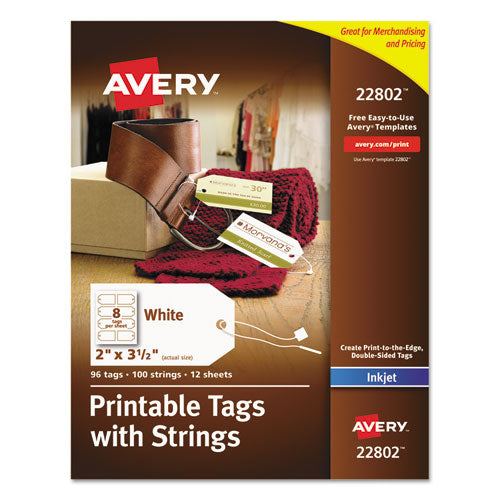 Printable Rectangular Tags With Strings, 2 X 3.5, Matte White, 96/pack