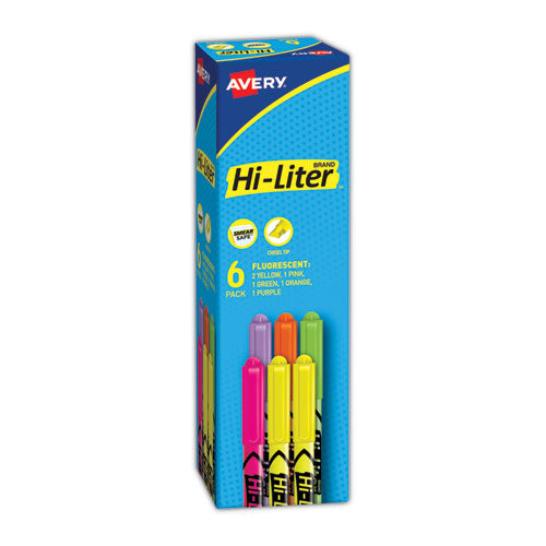 Hi-liter Pen-style Highlighters, Assorted Ink Colors, Chisel Tip, Assorted Barrel Colors, 6/set