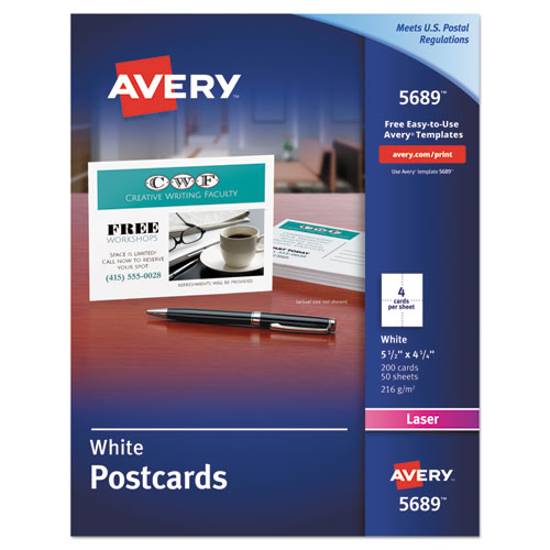 Printable Postcards, Laser, 80 Lb, 4.25 X 5.5, Uncoated White, 200 Cards, 4 Cards/sheet, 50 Sheets/box