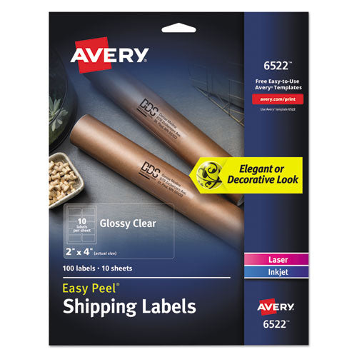 Glossy Clear Easy Peel Mailing Labels W/ Sure Feed Technology, Inkjet/laser Printers, 2 X 4, Clear, 10/sheet, 10 Sheets/pack