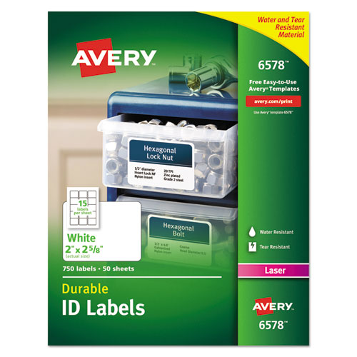 Durable Permanent Id Labels With Trueblock Technology, Laser Printers, 2 X 2.63, White, 15/sheet, 50 Sheets/pack