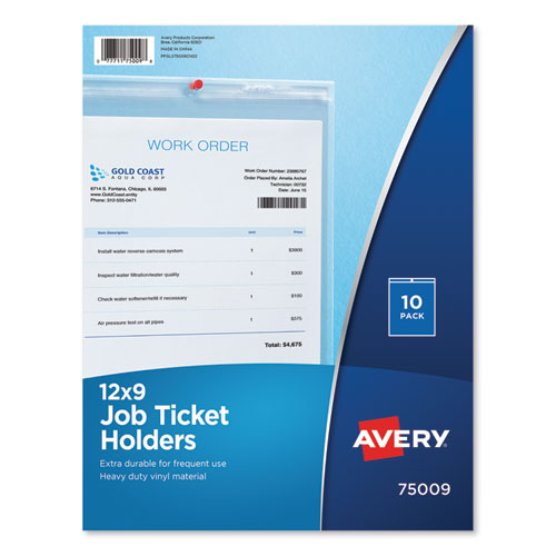 Job Ticket Holders, Heavy Gauge Vinyl, 9 X 12, Clear, 10/pack