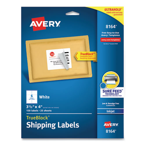 Shipping Labels W/ Trueblock Technology, Inkjet Printers, 3.33 X 4, White, 6/sheet, 25 Sheets/pack