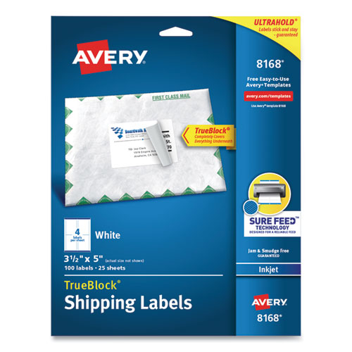 Shipping Labels W/ Trueblock Technology, Inkjet Printers, 3.5 X 5, White, 4/sheet, 25 Sheets/pack