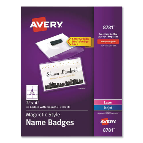 Magnetic Style Name Badge Kit, Horizontal, 4" X 3", White, 48/pack