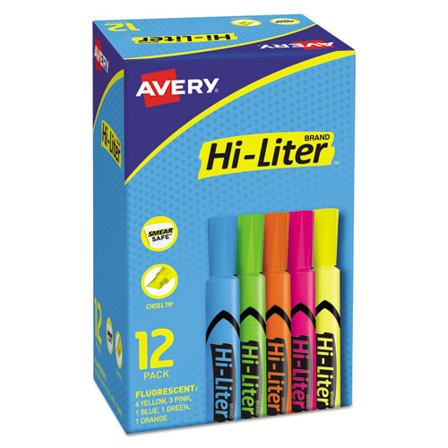 Hi-liter Desk-style Highlighters, Assorted Ink Colors, Chisel Tip, Assorted Barrel Colors, Dozen