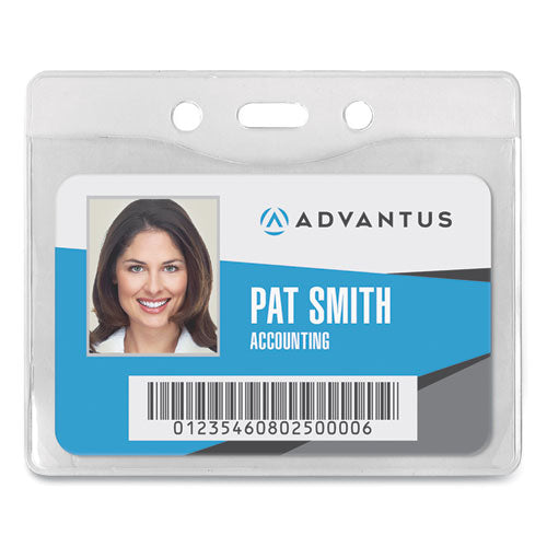 Security Id Badge Holders, Prepunched For Chain/clip, Horizontal, Clear 4.25" X 3.5" Holder, 3.88" X 2.88" Insert, 50/box