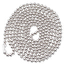 Id Badge Holder Chain, Metal Ball Chain Fastener, 36" Long, Nickel Plated, 100/box