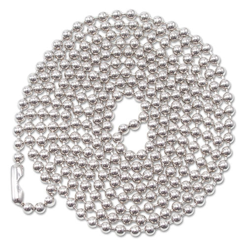 Id Badge Holder Chain, Metal Ball Chain Fastener, 36" Long, Nickel Plated, 100/box