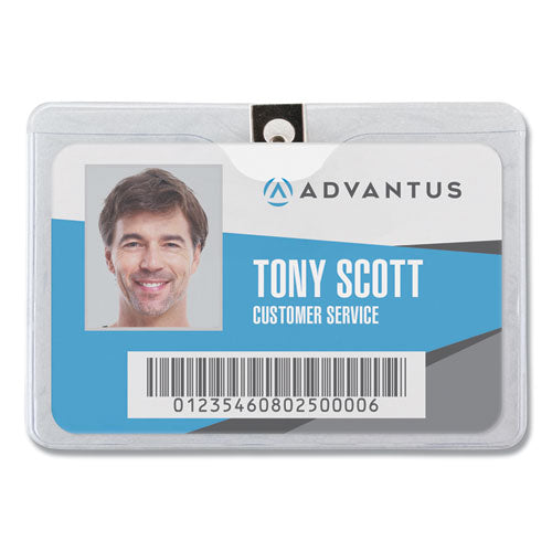 Id Badge Holders With Clip, Horizontal, Clear 4.13" X 3.38" Holder, 3.88" X 3" Insert, 50/pack