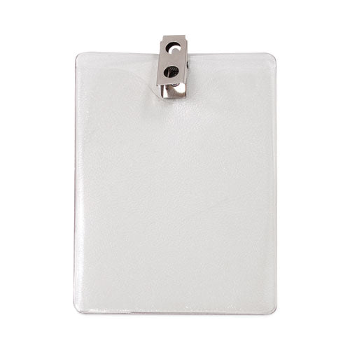 Id Badge Holders With Clip, Vertical, Clear 3.8" X 4.25" Holder, 3.13" X 3.75" Insert, 50/pack