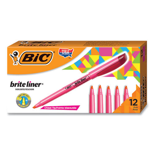 Brite Liner Highlighter, Fluorescent Pink Ink, Chisel Tip, Pink/black Barrel, Dozen