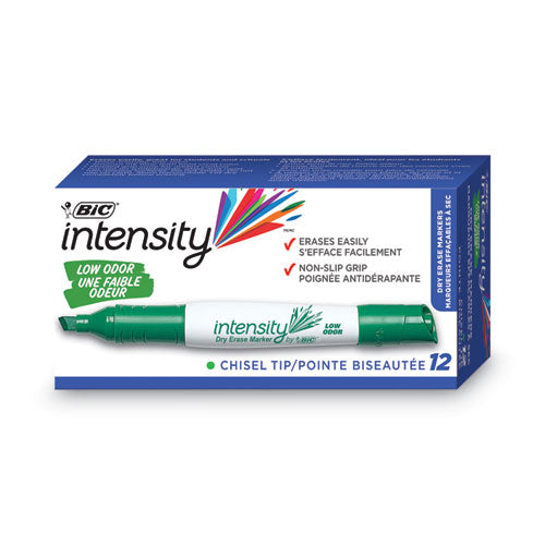 Intensity Low Odor Chisel Tip Dry Erase Marker, Broad Chisel Tip, Green, Dozen