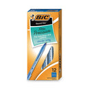 Round Stic Xtra Precision Ballpoint Pen, Stick, Fine 0.8 Mm, Blue Ink, Translucent Blue Barrel, Dozen