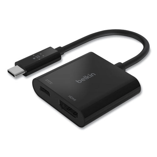 Usb-c To Hdmi + Charge Adapter, Hdmi/usb-c(f)/usb-c(m), 2.53", Black