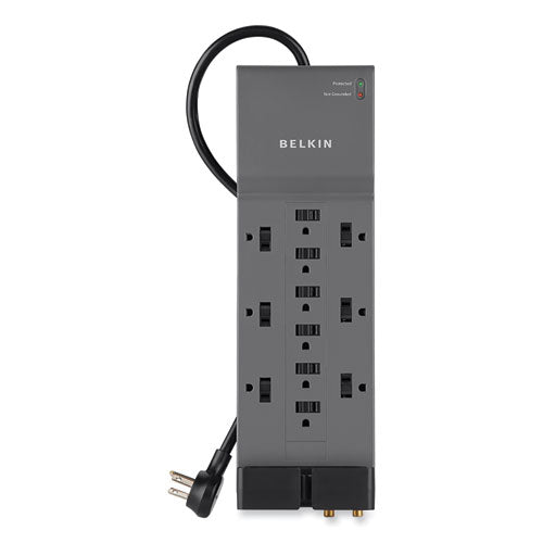 Professional Series Surgemaster Surge Protector, 12 Ac Outlets, 8 Ft Cord, 3,780 J, Dark Gray