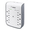 Surgeplus Usb Wall Mount Charger, 6 Ac Outlets/2 Usb Ports, 900 J, White/black