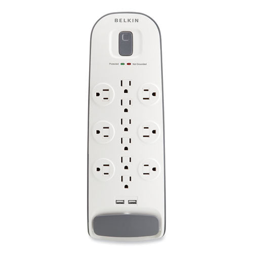 Home/office Surge Protector, 12 Ac Outlets, 6 Ft Cord, 3,996 J, White/black