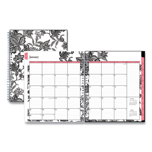 Analeis Monthly Planner, Analeis Floral Artwork, 10 X 8, White/black/coral Cover, 12-month (jan To Dec): 2024