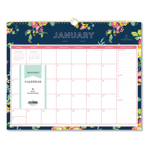 Day Designer Peyton Wall Calendar, Peyton Floral Artwork, 15 X 12, White/navy Sheets, 12-month (jan To Dec): 2024