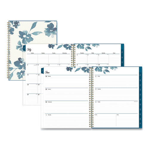 Bakah Blue Academic Year Weekly/monthly Planner, Floral Artwork, 11 X 8.5, Blue/white Cover, 12-month (july-june): 2023-2024