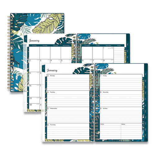 Grenada Create-your-own Cover Weekly/monthly Planner, Jungle Leaf Artwork, 8 X 5, Green/blue Cover, 12-month (jan-dec): 2024