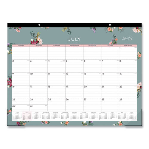 Greta Academic Year Desk Pad Calendar, Floral Artwork, 22 X 17, Green/white/pink Sheets, 12-month (july To June): 2023-2024