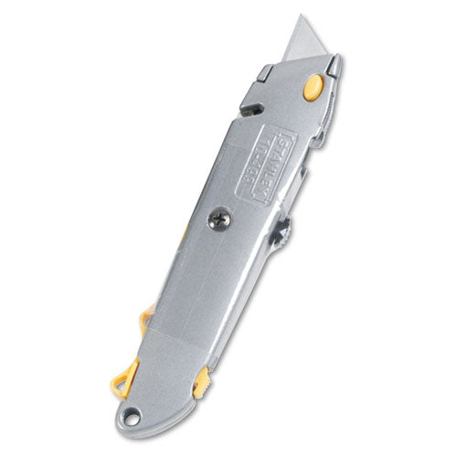 Quick-change Utility Knife With Retractable Blade And Twine Cutter, 6" Metal Handle, Gray, 6/box